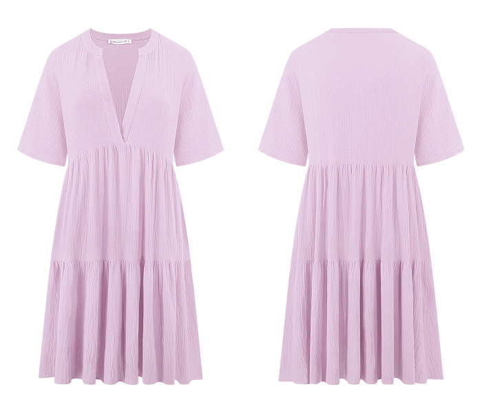 R.Vivimos Womens Summer Cotton Flowy Mini Dress V Neck Short Sleeve Boho Ruffle Tiered Casual Loose Tunic Dress