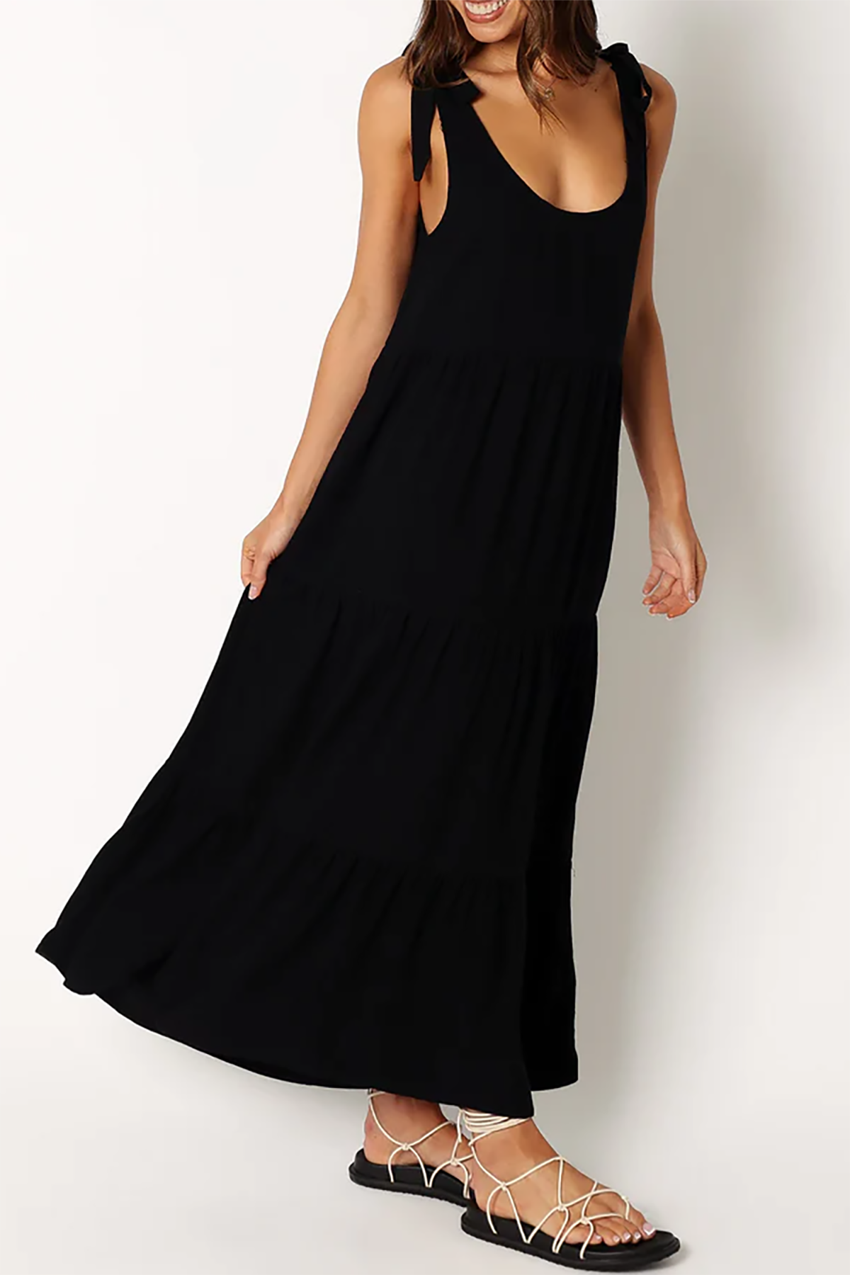 R.Vivimos Women's Summer Casual Beach Midi Dress Cotton Linen Sleeveless Adjustable Straps Tiered Flowy Dresses with Pockets3