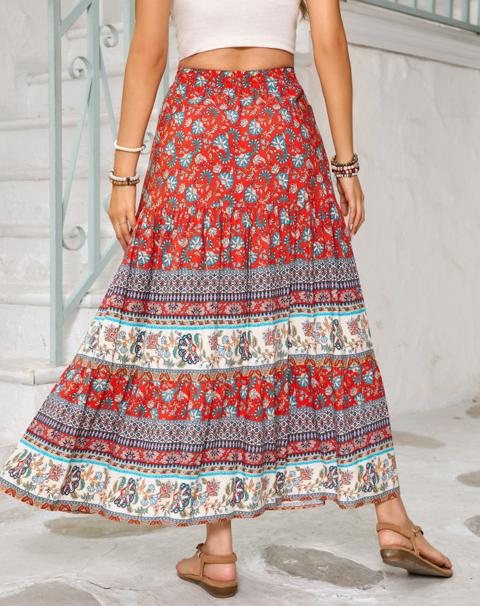 R.Vivimos Womens Summer Cotton Vintage Floral Print Boho Casual Long Skirt