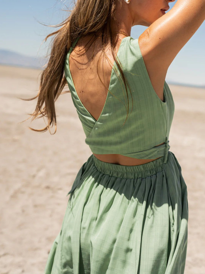 R.Vivimos Womens Summer Sleeveless Back Cross Wrap Lace Up Slim Fit Backless A-Line Mini Skater Dress with Pockets