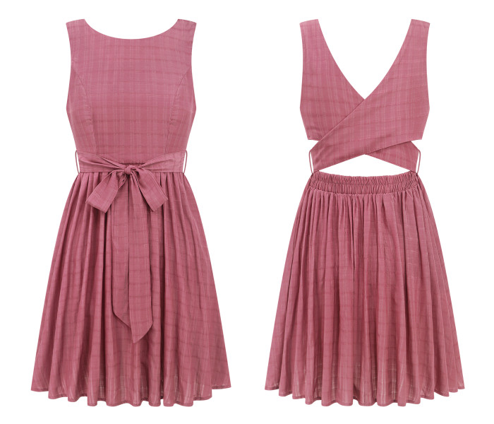 R.Vivimos Womens Summer Sleeveless Back Cross Wrap Lace Up Slim Fit Backless A-Line Mini Skater Dress with Pockets