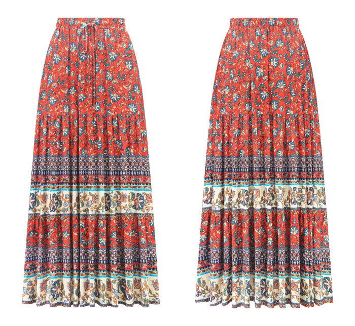 R.Vivimos Womens Summer Cotton Vintage Floral Print Boho Casual Long Skirt