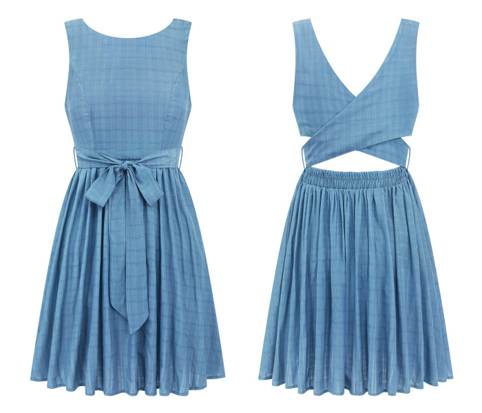 R.Vivimos Womens Summer Sleeveless Back Cross Wrap Lace Up Slim Fit Backless A-Line Mini Skater Dress with Pockets