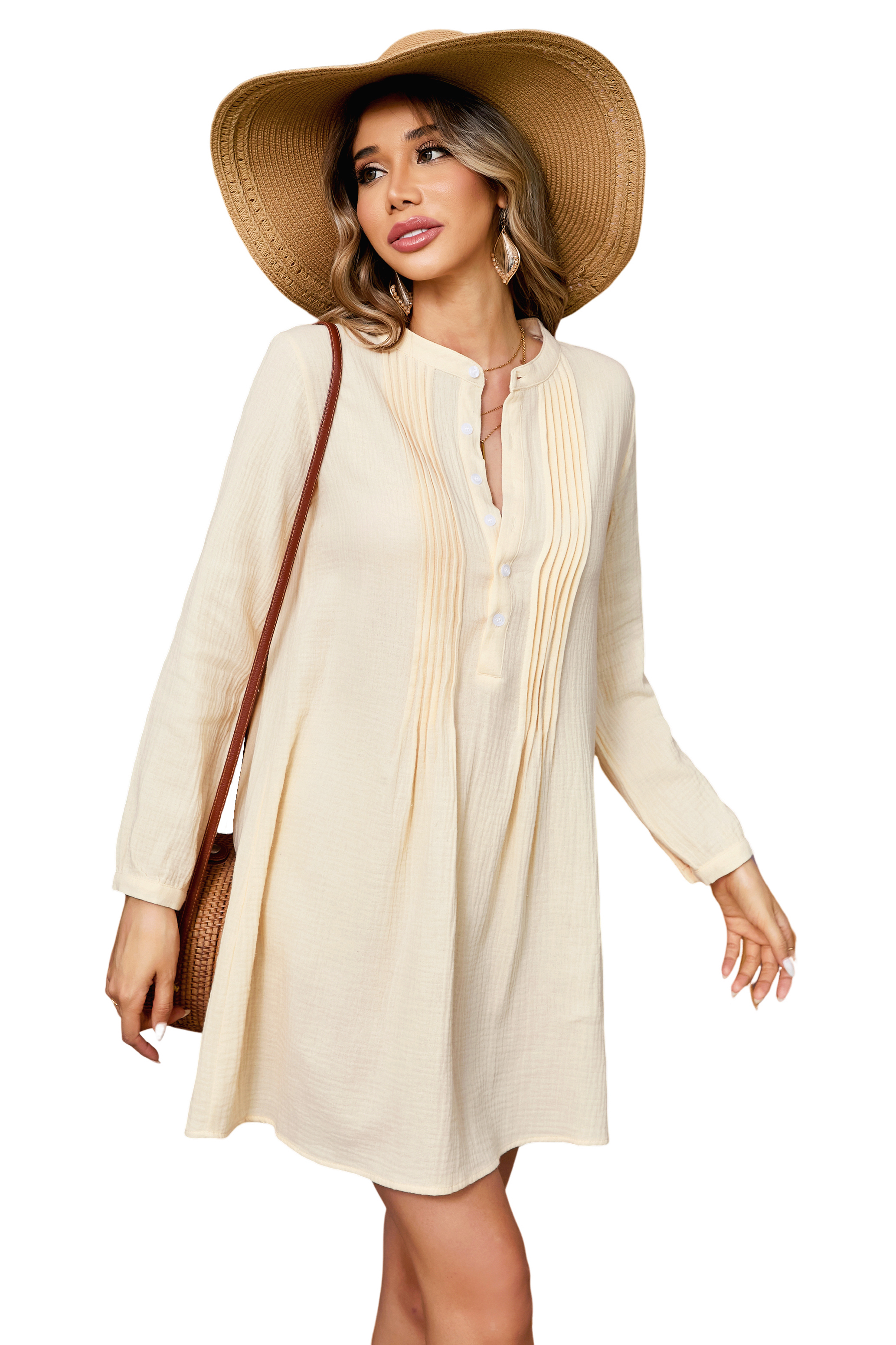 R.Vivimos Women's Tunic Dress Fall Linen Button Down Long Sleeves Casual Mini Shirt Dress