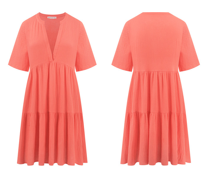 R.Vivimos Womens Summer Cotton Flowy Mini Dress V Neck Short Sleeve Boho Ruffle Tiered Casual Loose Tunic Dress