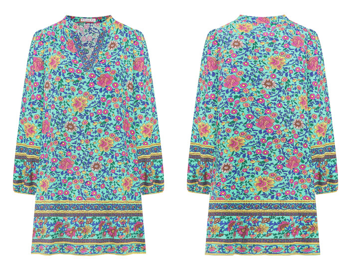 R.Vivimos Women's Long Sleeve Boho Tunic Dress V Neck Floral Print Casual Loose Patchwork Hem Mini Dress