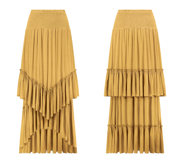 R.Vivimos Long Skirts for Women Summer Boho Smocked Strapless Dress Elastic High Waisted Layered Ruffle Hem Beach Midi Skirt