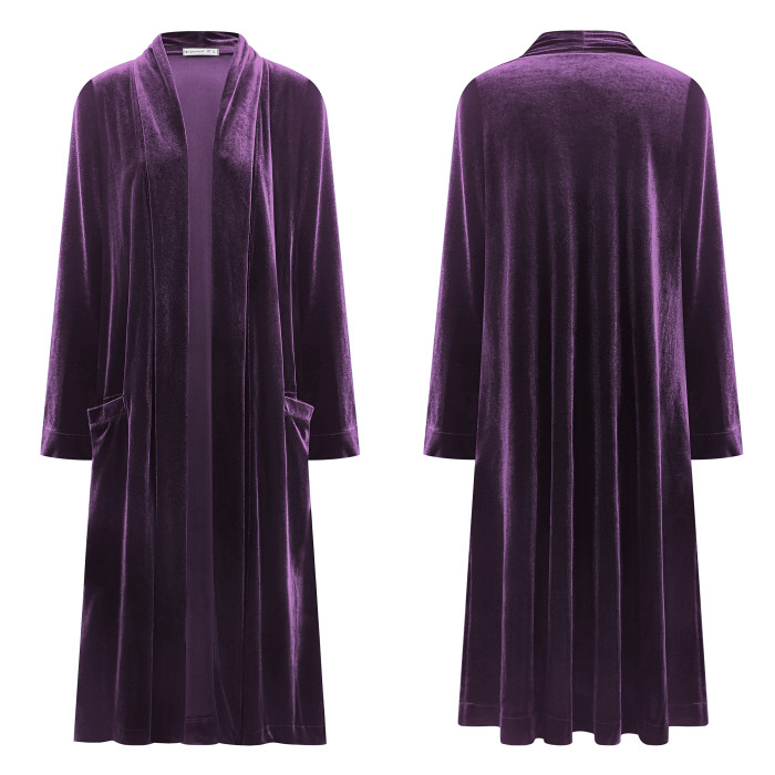 R.Vivimos Women's Long Cardigans Fall Velvet Long Sleeve Open Front Side Slit Loose Casual Jackets Duster Coat with Pockets