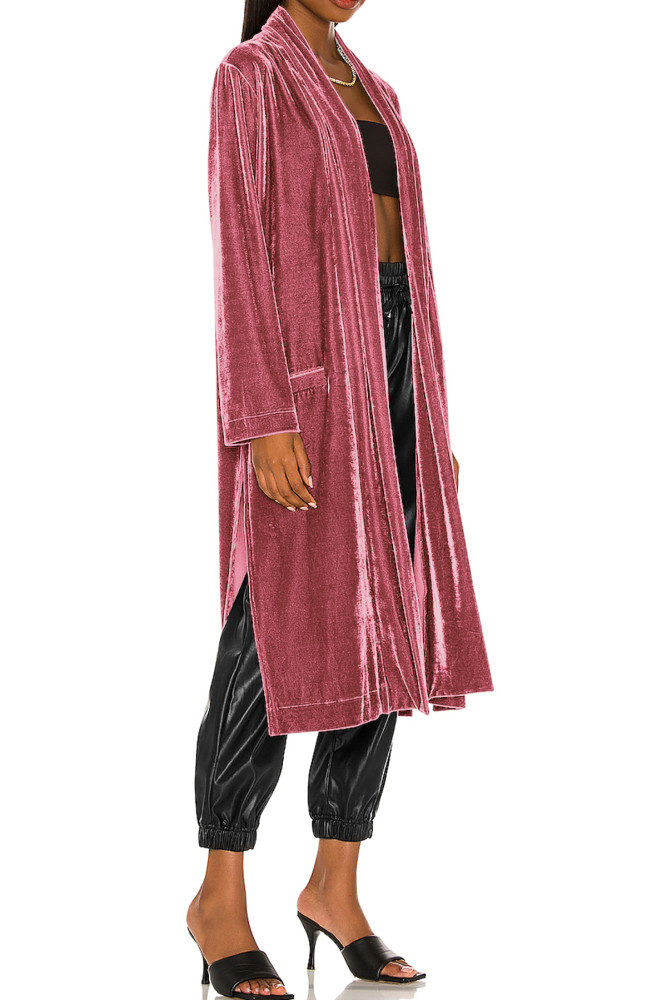 R.Vivimos Women's Long Cardigans Fall Velvet Long Sleeve Open Front Side Slit Loose Casual Jackets Duster Coat with Pockets