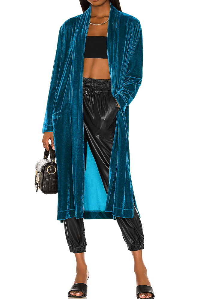R.Vivimos Women's Long Cardigans Fall Velvet Long Sleeve Open Front Side Slit Loose Casual Jackets Duster Coat with Pockets