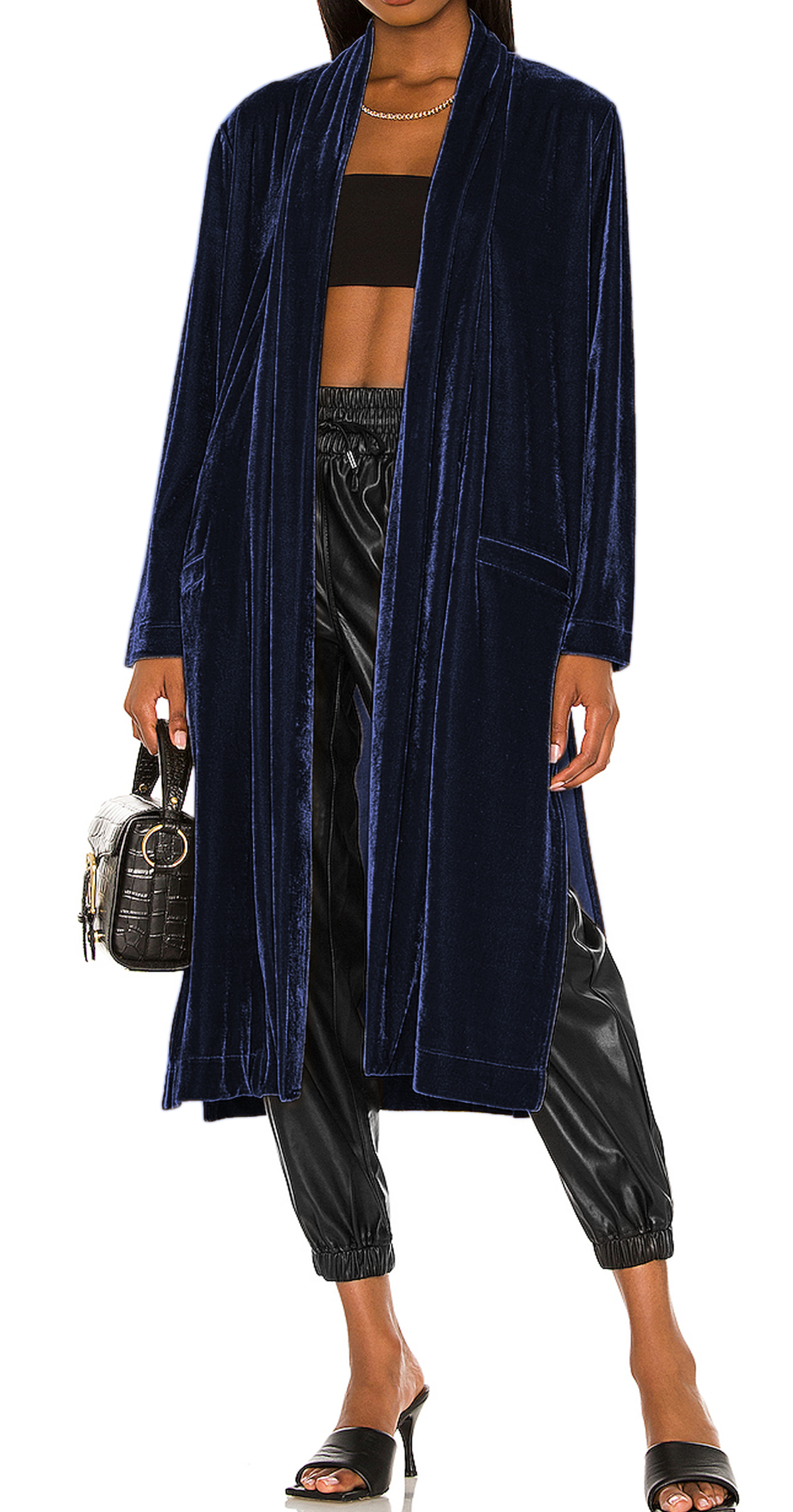 R.Vivimos Women's Long Cardigans Fall Velvet Long Sleeve Open Front Side Slit Loose Casual Jackets Duster Coat with Pockets 5