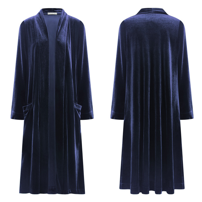 R.Vivimos Women's Long Cardigans Fall Velvet Long Sleeve Open Front Side Slit Loose Casual Jackets Duster Coat with Pockets