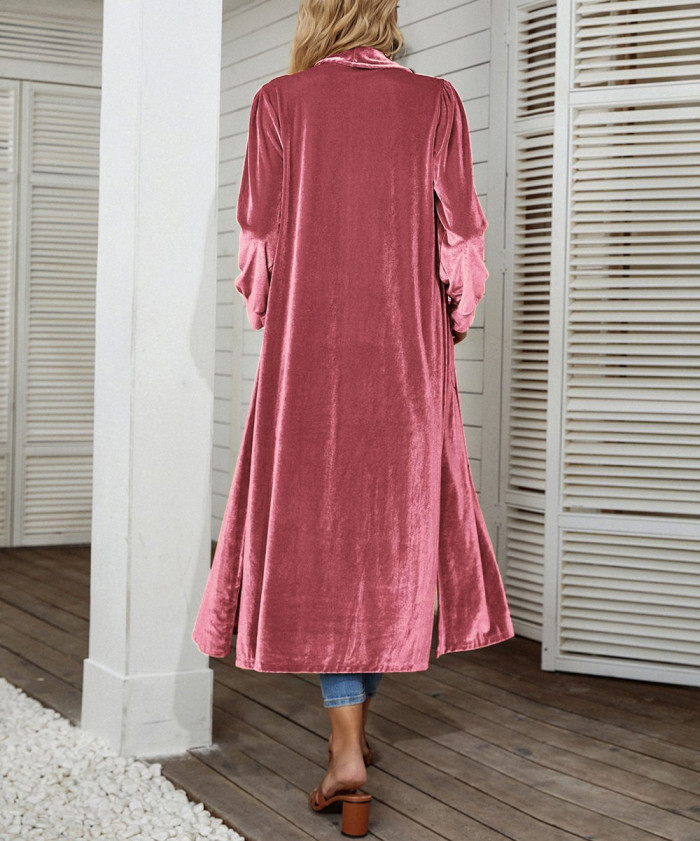 R.Vivimos Women's Long Cardigans Fall Velvet Long Sleeve Open Front Side Slit Loose Casual Jackets Duster Coat with Pockets