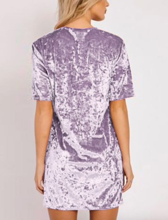 R.Vivimos Women's Summer Short Sleeve Crushed Velvet Mini Short Dresses