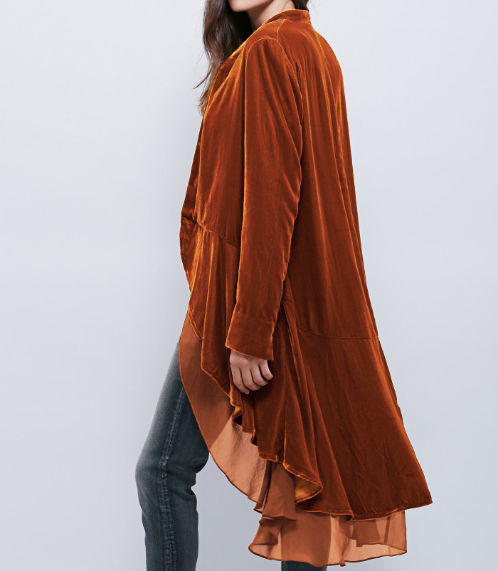 R.Vivimos Womens Ruffled Asymmetric Long Velvet Blazers Coat Casual Jackets