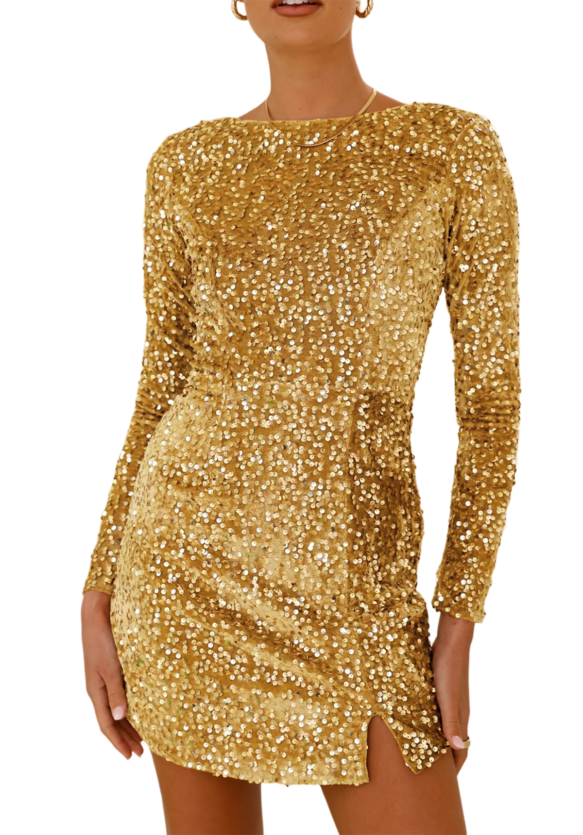 knee length dresses for ladies Jenny Dress in Gold Sequin S main image 0