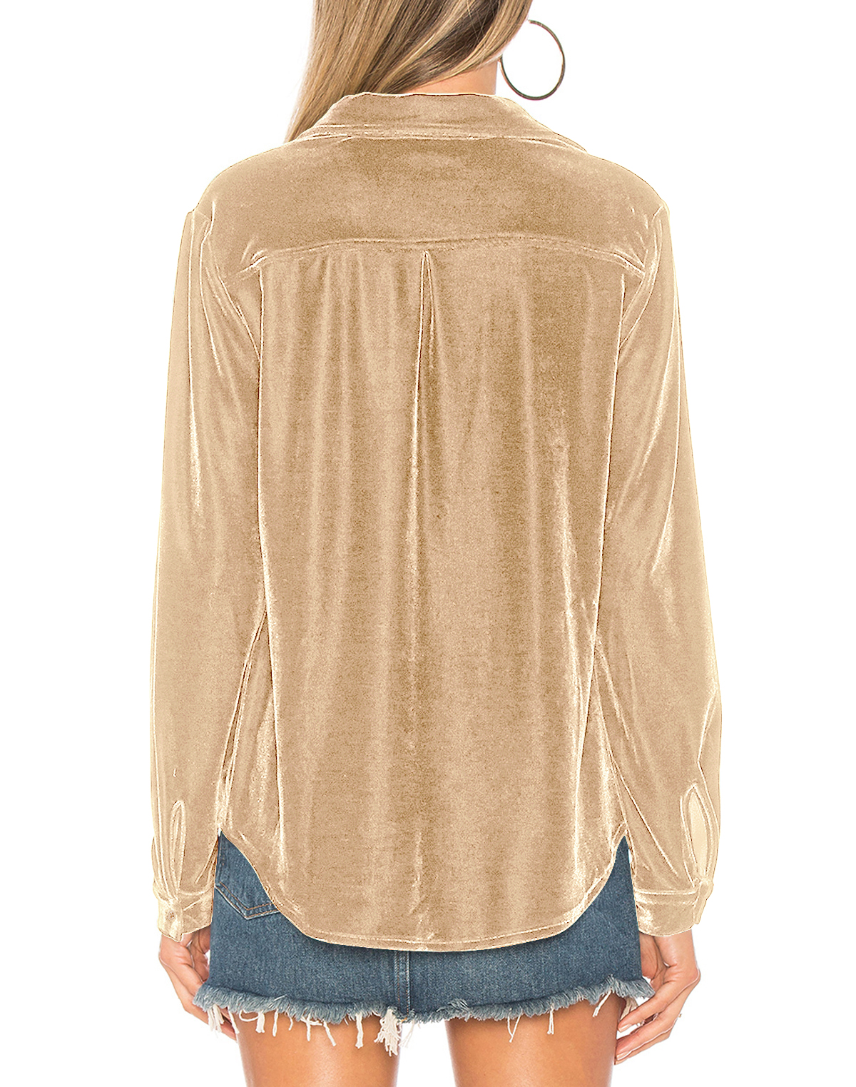 R.Vivimos Women Velvet Tops Sexy Blouses Long Sleeve V-neck Button Down Casual Shirts3