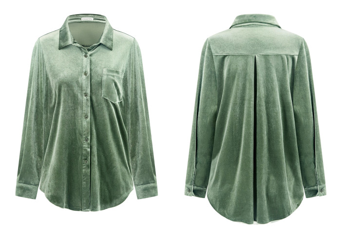 R.Vivimos Women Velvet Tops Sexy Blouses Long Sleeve V-neck Button Down Casual Shirts