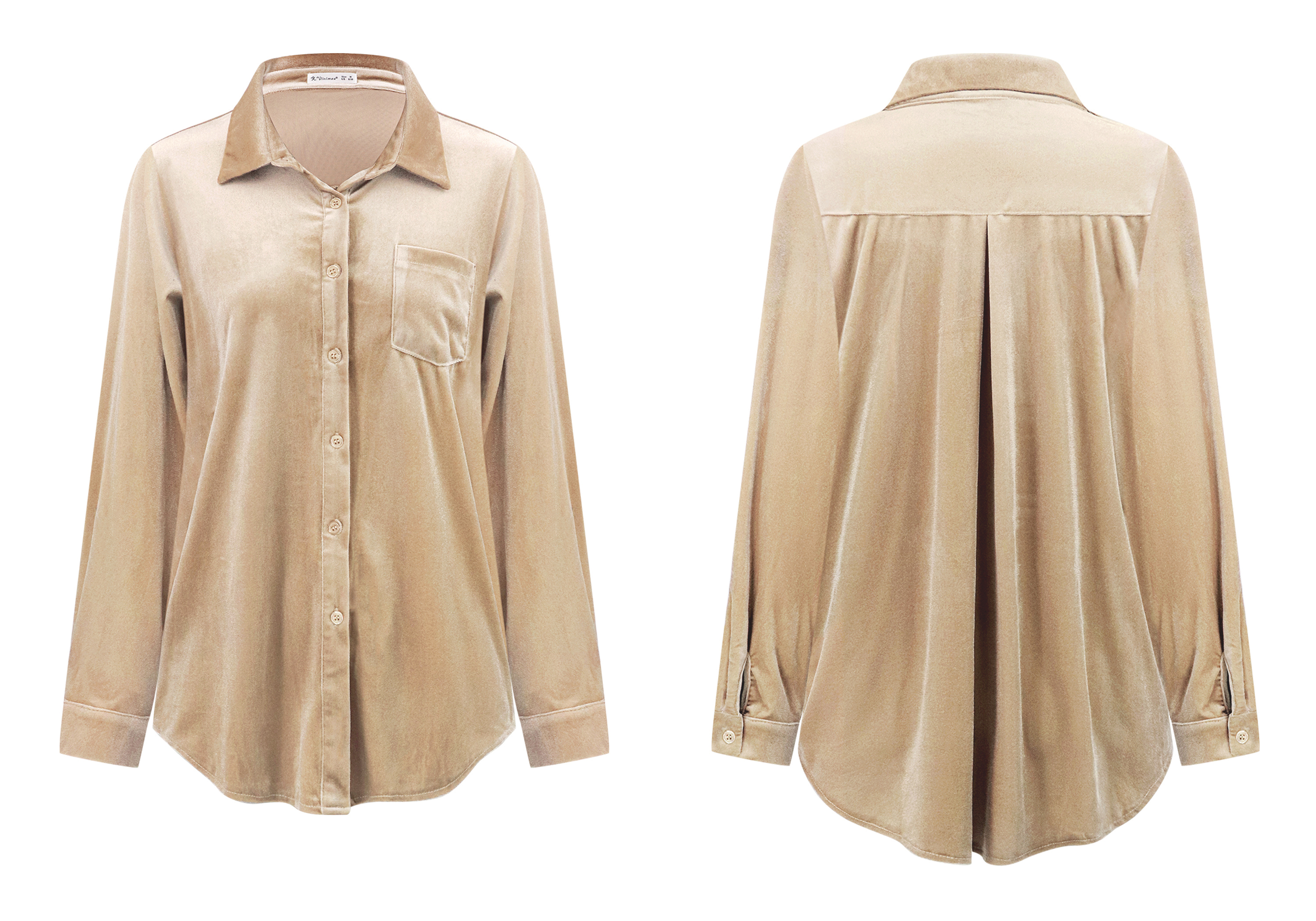 R.Vivimos Women Velvet Tops Sexy Blouses Long Sleeve V-neck Button Down Casual Shirts4