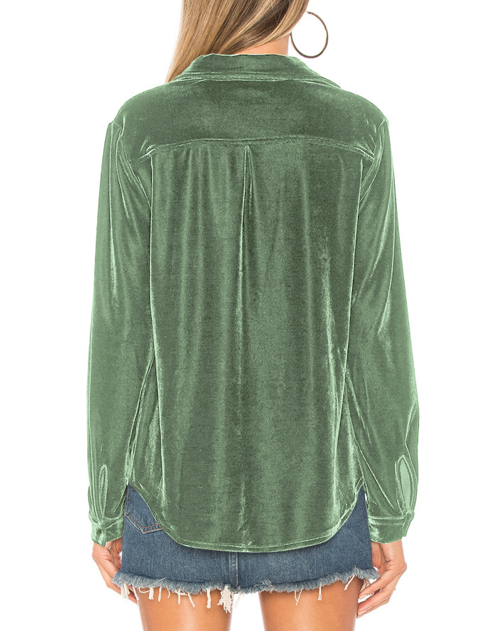 R.Vivimos Women Velvet Tops Sexy Blouses Long Sleeve V-neck Button Down Casual Shirts