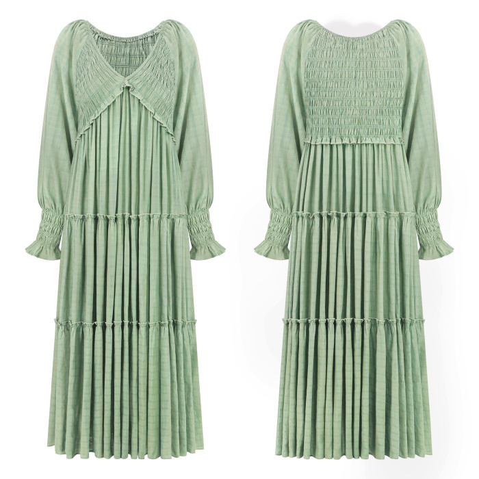 R.Vivimos Maxi Dress for Women Long Sleeve V Neck Empire Waist Layered Ruffle Boho Casual Flowy Long Dresses