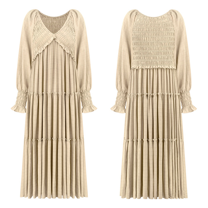 R.Vivimos Maxi Dress for Women Long Sleeve V Neck Empire Waist Layered Ruffle Boho Casual Flowy Long Dresses