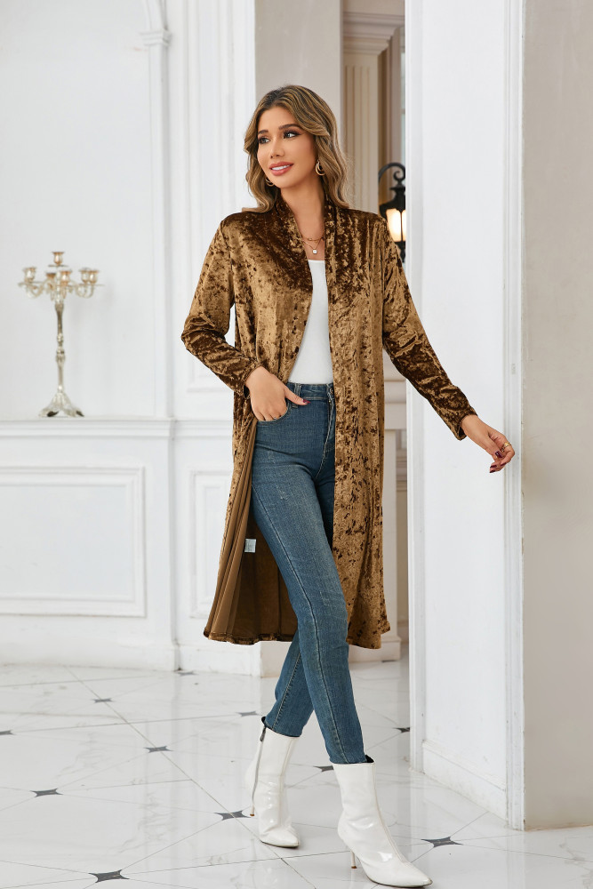 R.Vivimos Women's Long Sleeves Casual Velvet Jacket Open Front Cardigan Coat Outerwear