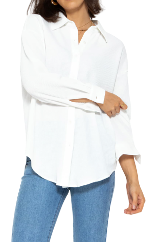 R.Vivimos Womens Long Sleeve Button Down Shirts Fall Winter Casual Loose Waffle Knit Tops