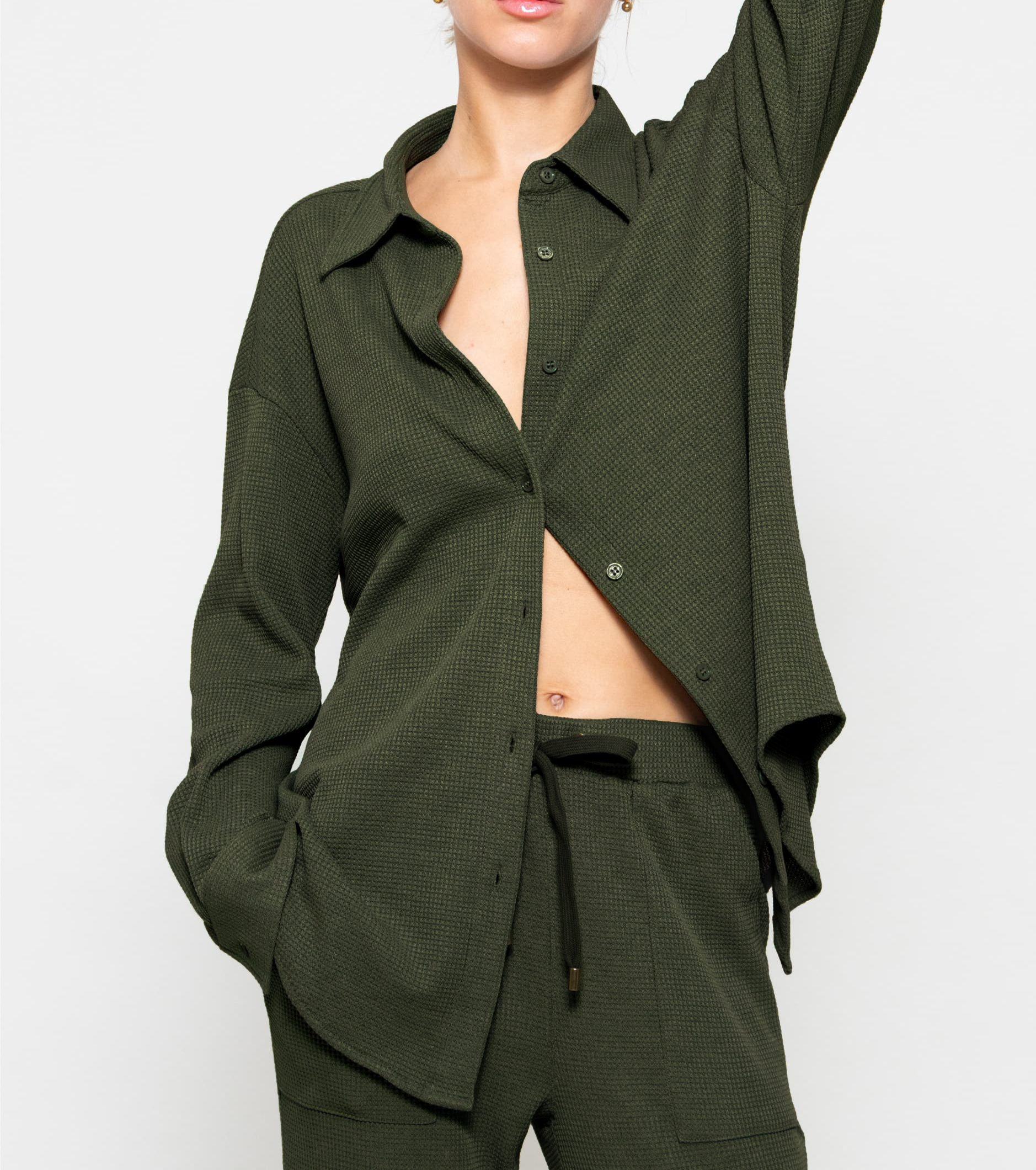 R.Vivimos Womens Long Sleeve Button Down Shirts Fall Winter Casual Loose Waffle Knit Tops2