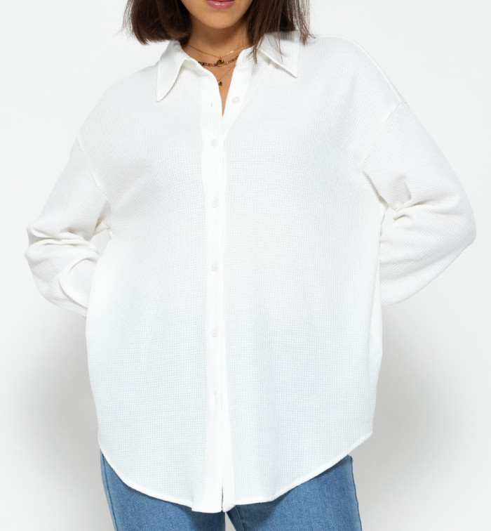 R.Vivimos Womens Long Sleeve Button Down Shirts Fall Winter Casual Loose Waffle Knit Tops