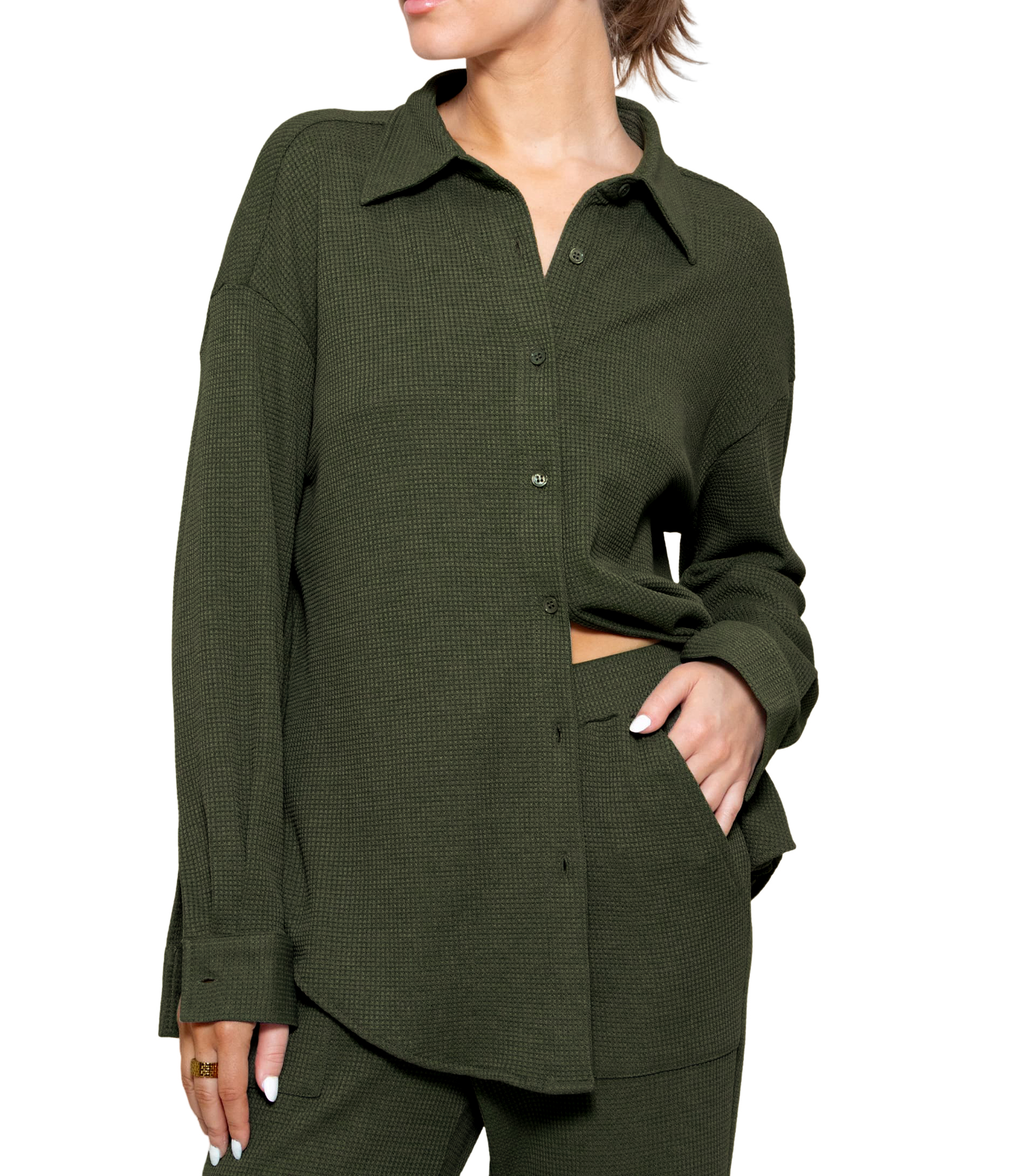 R.Vivimos Womens Long Sleeve Button Down Shirts Fall Winter Casual Loose Waffle Knit Tops