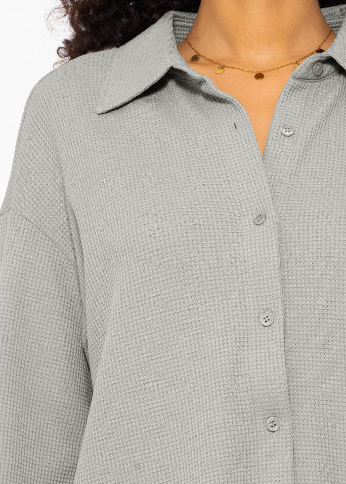 R.Vivimos Womens Long Sleeve Button Down Shirts Fall Winter Casual Loose Waffle Knit Tops