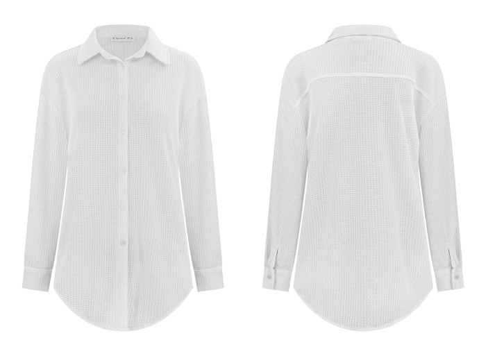 R.Vivimos Womens Long Sleeve Button Down Shirts Fall Winter Casual Loose Waffle Knit Tops