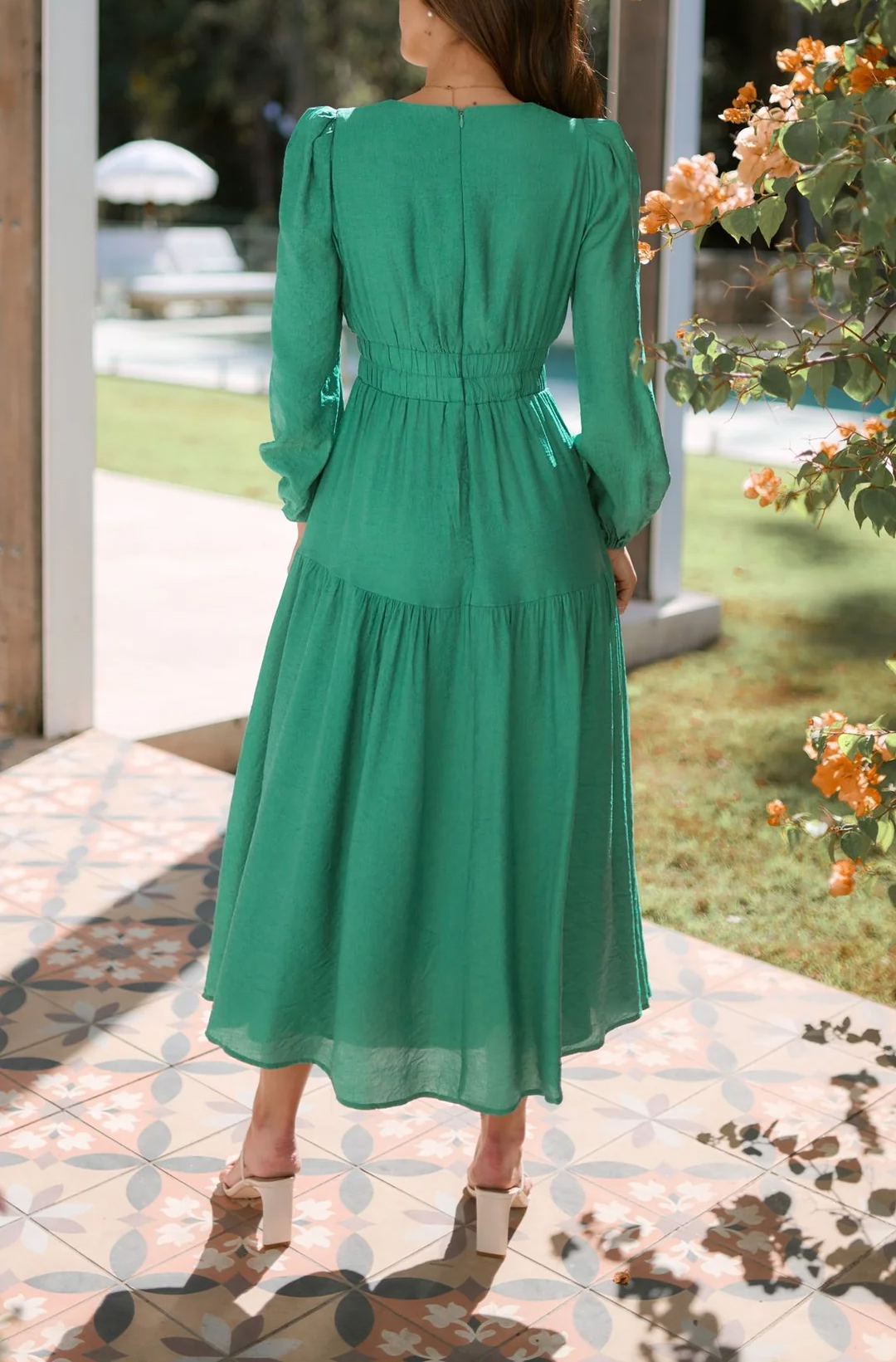 R.Vivimos Womens Casual Long Sleeve Midi Dress Deep V Neck Elastic Waist A-Line Tiered Flowy Elegant Dresses 22