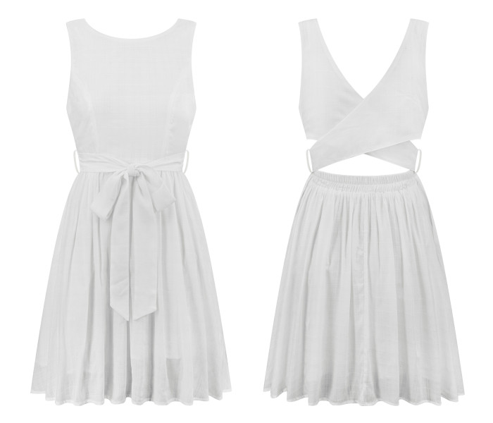 R.Vivimos Womens Summer Sleeveless Back Cross Wrap Lace Up Slim Fit Backless A-Line Mini Skater Dress with Pockets