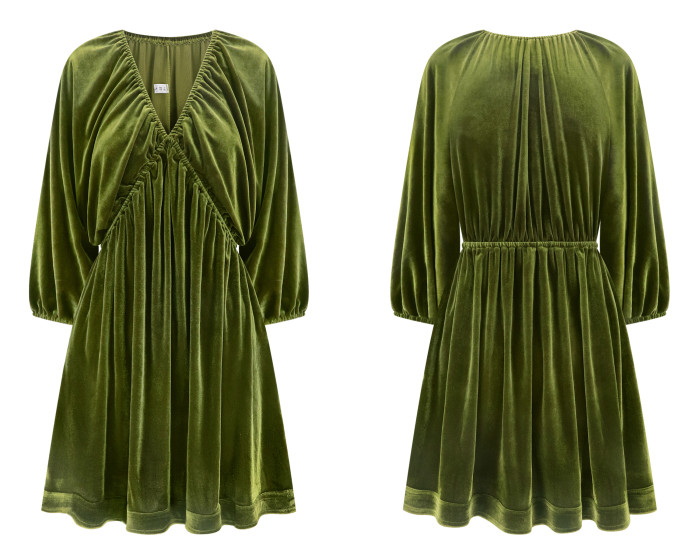 R.Vivimos Womens Fall Velvet Tunic Dress 2024 Trendy Sexy Deep V Neck 3/4 Sleeve Elastic Waist Loose Mini Dress with Pockets