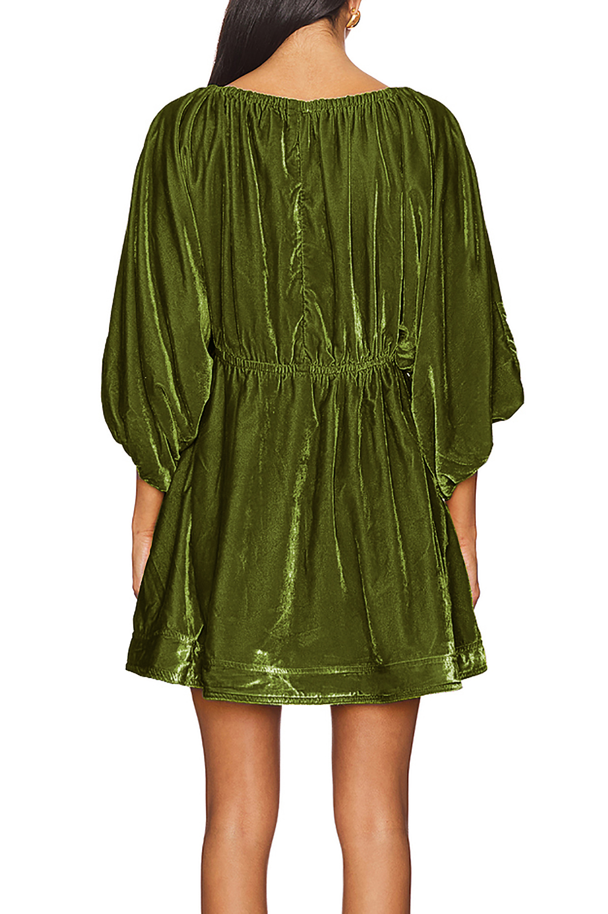 R.Vivimos Womens Fall Velvet Tunic Dress 2024 Trendy Sexy Deep V Neck 3/4 Sleeve Elastic Waist Loose Mini Dress with Pockets3