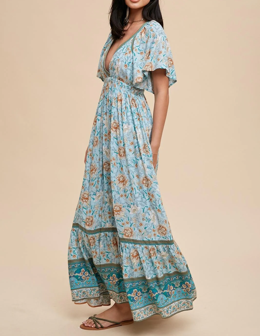 R.Vivimos Women's Summer V Neck Maxi Dress Boho Floral Print