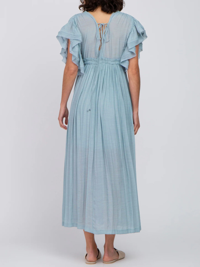 R.Vivimos Maxi Dresses for Women 2025 Summer Short Sleeve V Neck Elastic Waist Boho Loose Flowy Long Dresses with Pockets
