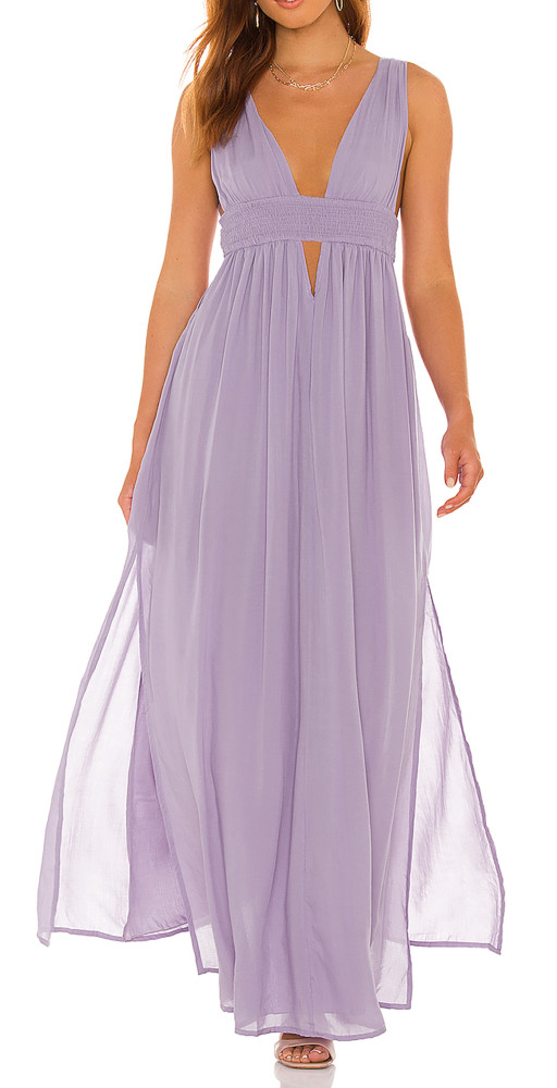 R.Vivimos Boho Dress for Women Sexy Deep V Neck Sleeveless Hollow Out Backless Casual Side Slit Maxi Dress