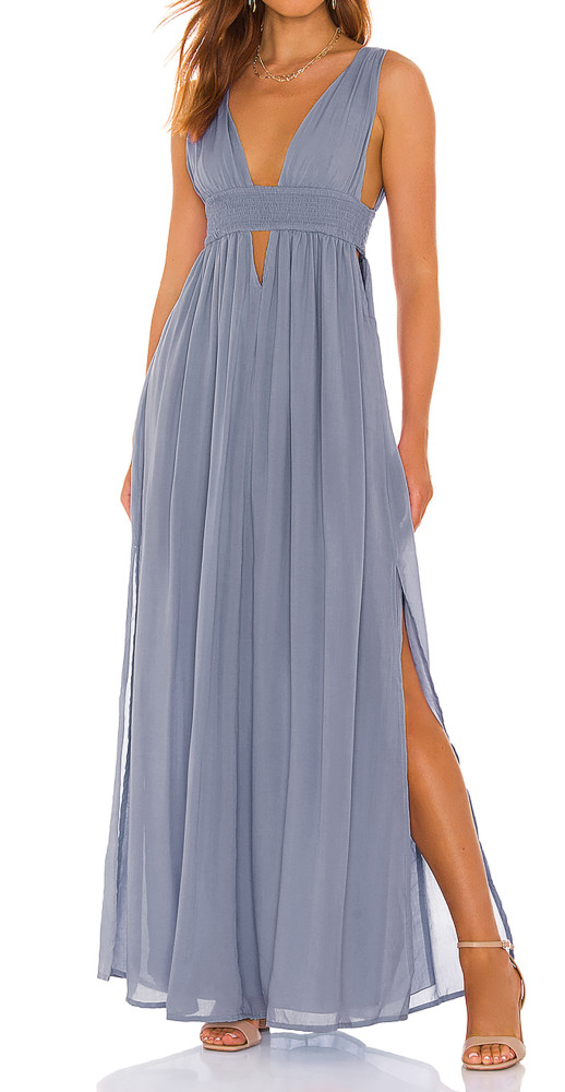R.Vivimos Boho Dress for Women Sexy Deep V Neck Sleeveless Hollow Out Backless Casual Side Slit Maxi Dress
