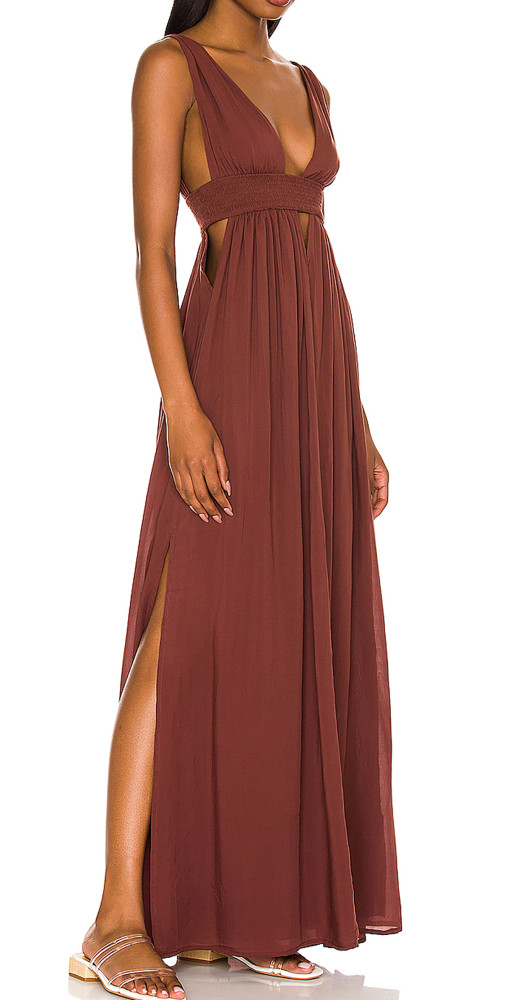 R.Vivimos Boho Dress for Women Sexy Deep V Neck Sleeveless Hollow Out Backless Casual Side Slit Maxi Dress