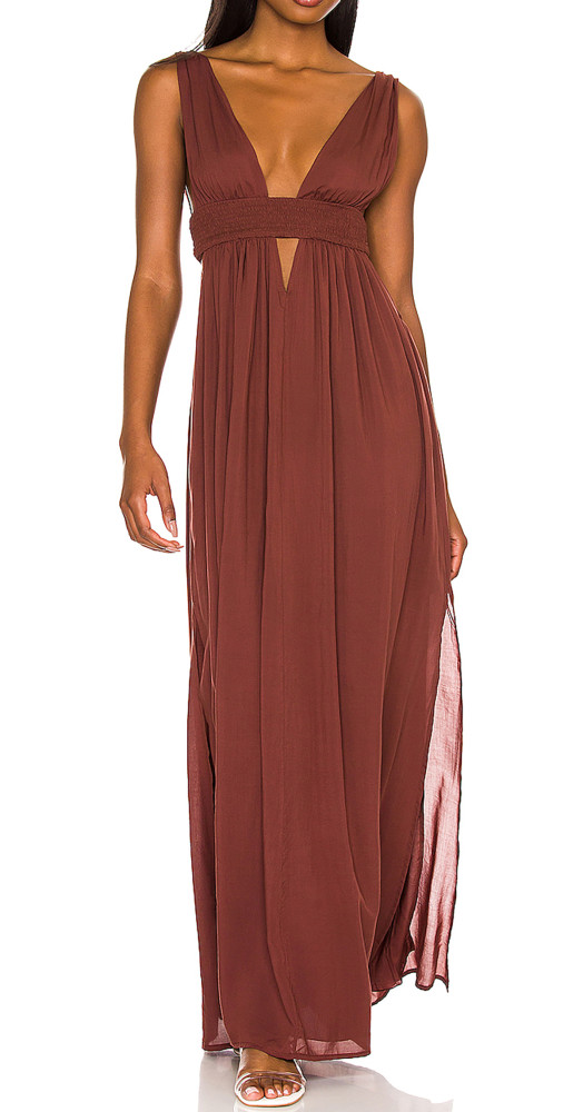 R.Vivimos Boho Dress for Women Sexy Deep V Neck Sleeveless Hollow Out Backless Casual Side Slit Maxi Dress