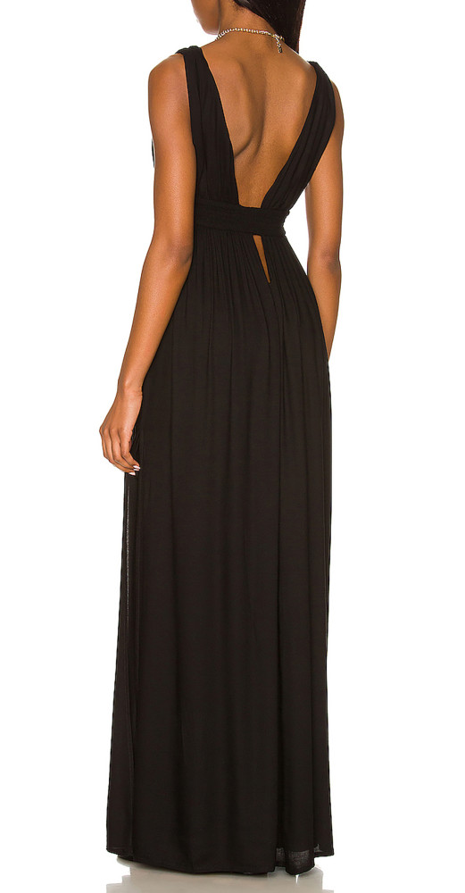 R.Vivimos Boho Dress for Women Sexy Deep V Neck Sleeveless Hollow Out Backless Casual Side Slit Maxi Dress