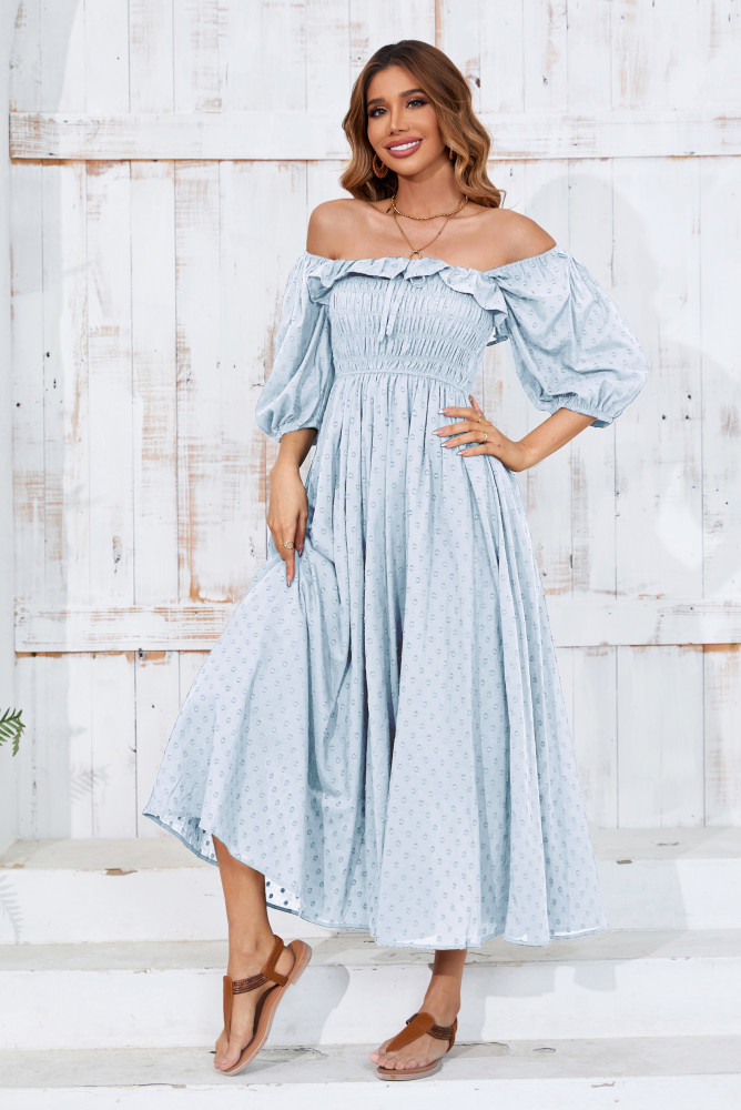 R.Vivimos Women Summer Half Sleeve Cotton Ruffled Vintage Elegant Backless A Line Flowy Long Dresses
