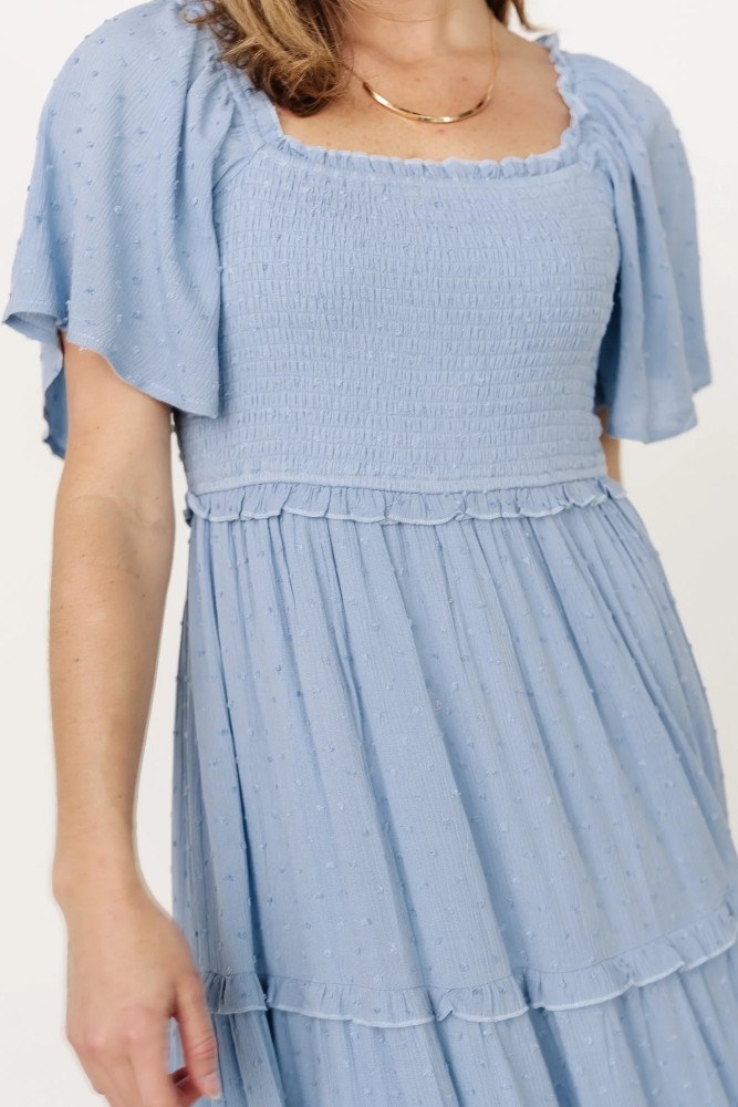 R.Vivimos Womens Summer 2025 Maxi Dress Short Sleeve Square Neck Elastic Smocked Swiss Dots Casual A-Line Flowy Long Dresses