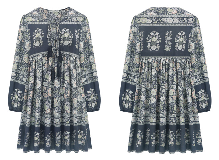 R.Vivimos Womens Long Sleeve Floral Casual Print Cotton Mini Tunic Dress