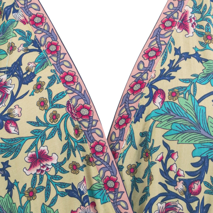 R.Vivimos Women's Summer V Neck Maxi Dress Boho Floral Print Short Sleeve Elastic Waist Ruffle Patchwork A-Line Beach Dress