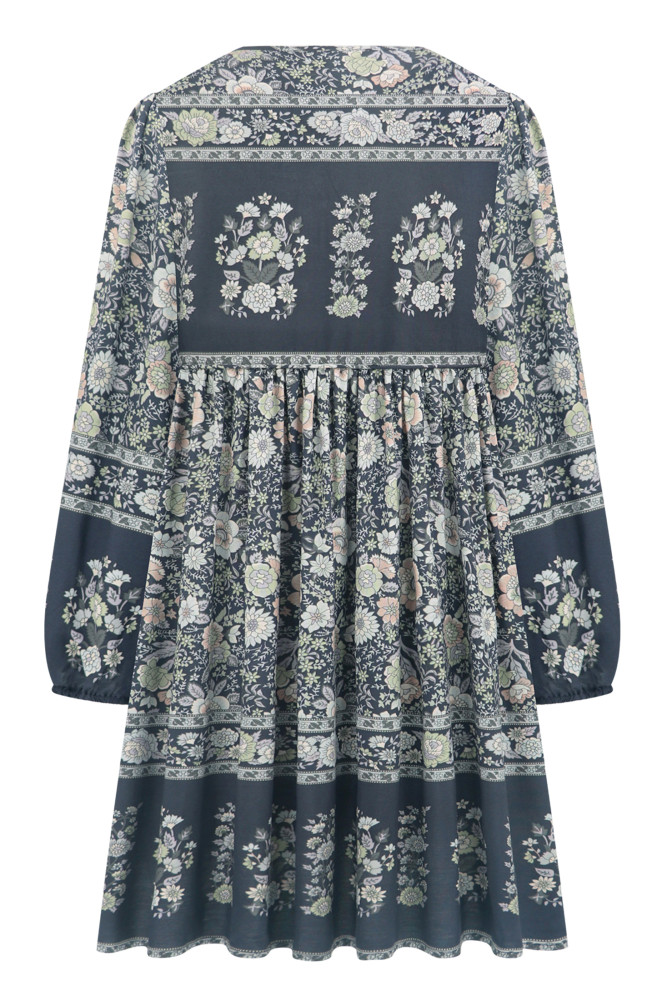R.Vivimos Womens Long Sleeve Floral Casual Print Cotton Mini Tunic Dress