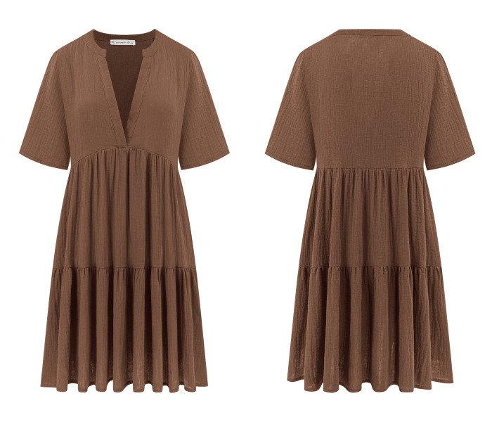 R.Vivimos Womens Summer Cotton Flowy Mini Dress V Neck Short Sleeve Boho Ruffle Tiered Casual Loose Tunic Dress